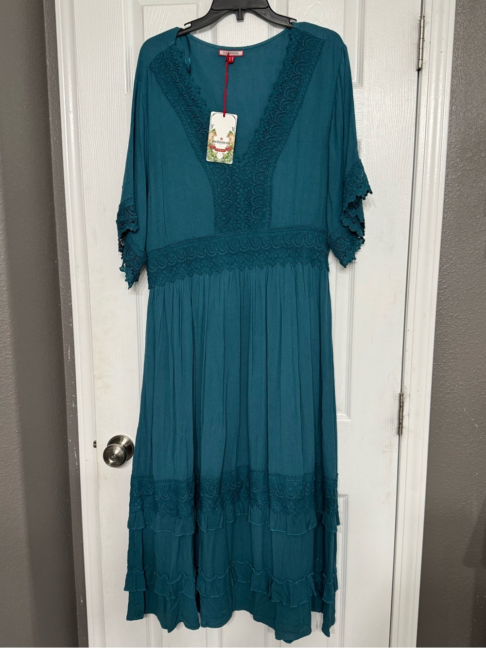 Joe Browns Teal Midi Dress with Crochet Trim 14